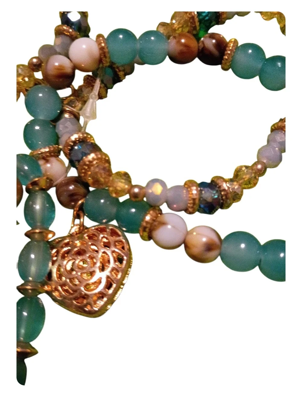 Gold Tone Stretch Bracelets with Aqua Beads – Set of 6 Bracelets. Nwot. OBO